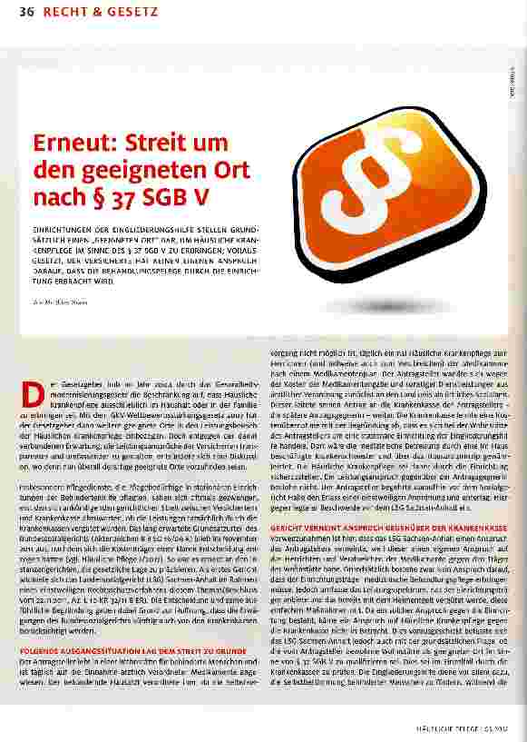 Vorschauseite 1: Erneut: Streit um den geeigneten Ort nach § 37 SGB V