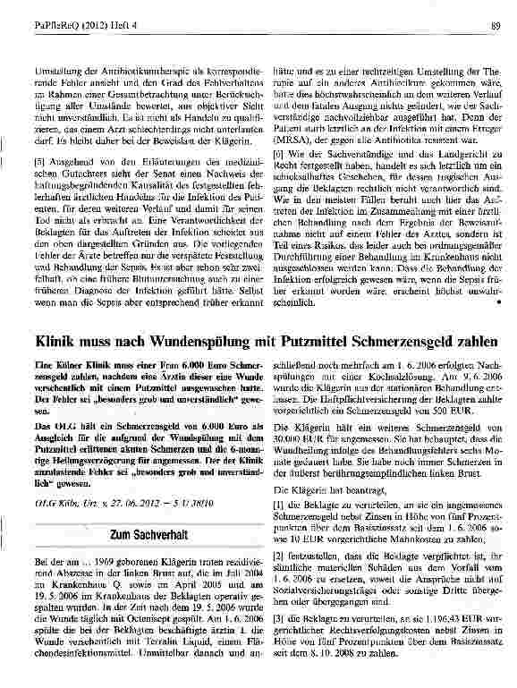 Vorschauseite 1: Klinik muss nach Wundenspülung mit Putzmittel Schmerzensgeld zahlen