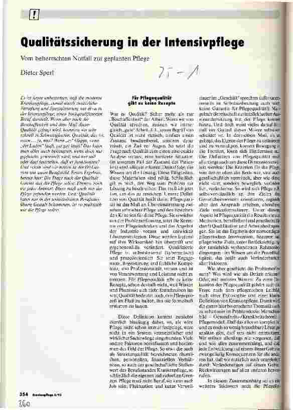 Vorschauseite 1: Qualitätssicherung in der Intensivpflege Vom beherrschten Notfall zur geplanten Pflege