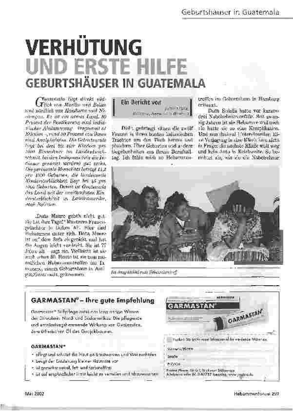 Vorschauseite 1: VERHÜTUNG UND ERSTE HILFE GEBURTSHÄUSER IN GUATEMALA