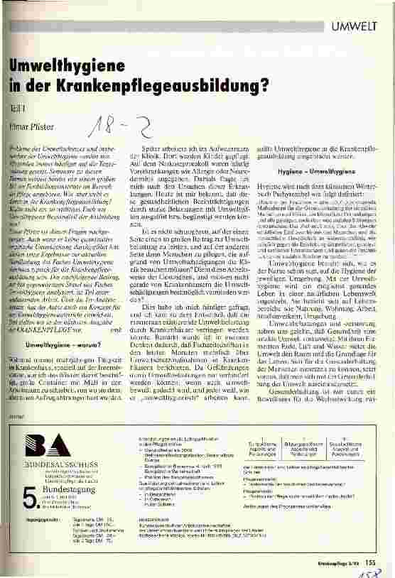 Vorschauseite 1: Umwelthygiene in der Krankenpflegeausbildung? Teil 1