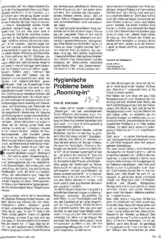 Vorschauseite 2: Diskussionen um die Gesetzesinitiative zur Mitaufnahme von Mutter oder Vater. Elternbeteiligung im Krankenhaus läßt Schwestern mehr Zeit