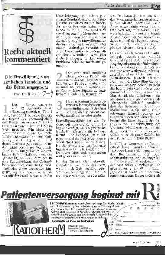 Vorschauseite 1: Die Einwilligung zum ärztlichen Handeln und das Betreuungsgesetz