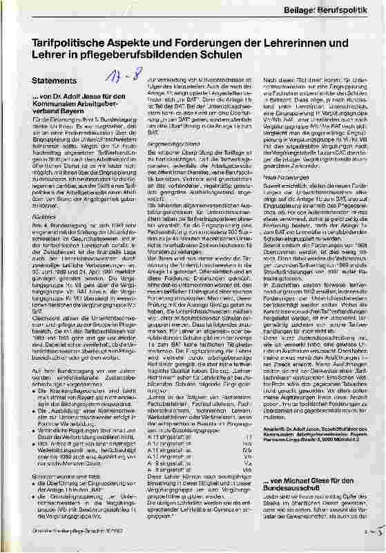 Vorschauseite 1: Tarifpolitische Aspekte und Forderungen der Lehrerinnen und Lehrer in pflegeberufsbildenden Schulen
