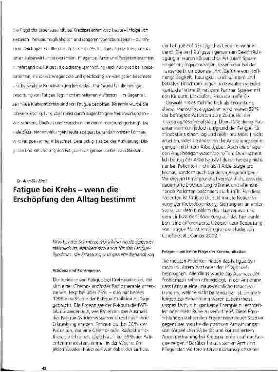 Vorschauseite 1: Fatigue bei Krebs - wenn die Erschöpfung den Alltag bestimmt