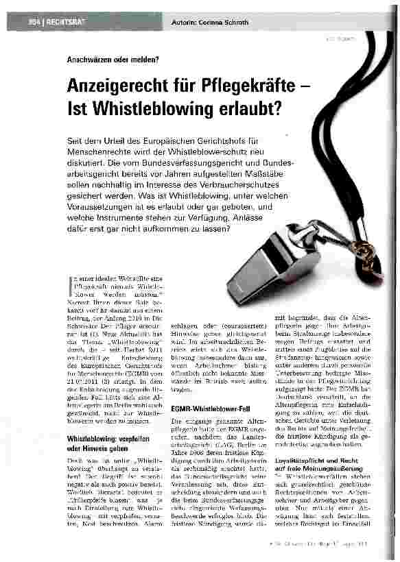 Vorschauseite 1: Anzeigerecht für Pflegekräfte Ist Whistleblowing erlaubt?
