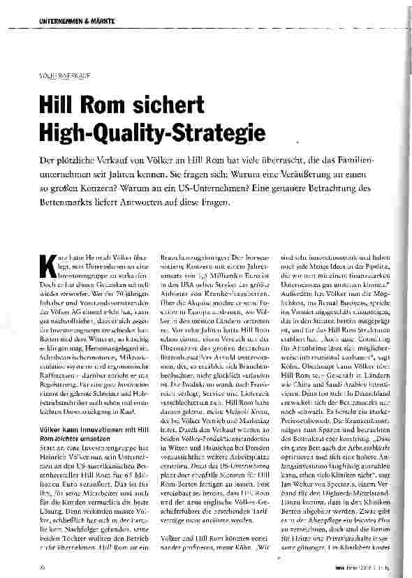 Vorschauseite 1: Hill Rom sichert High-Quality-Strategie