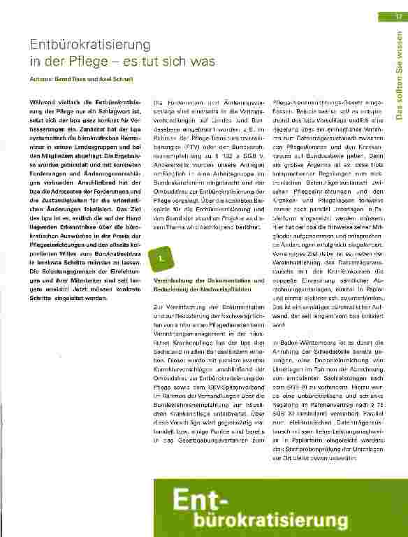 Vorschauseite 1: Entbürokratisierung in der Pflege - es tut sich was