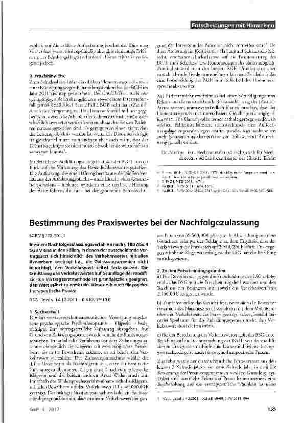 Vorschauseite 1: Bestimmung des Praxiswertes bei der Nachfolgezulassung