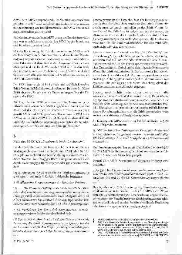 Vorschauseite 3: Die Normenpyramide Bundesrecht, Landesrecht, Berufsordnung und das Ethik-Votum gemäß §230 Medizinproduktegesetz