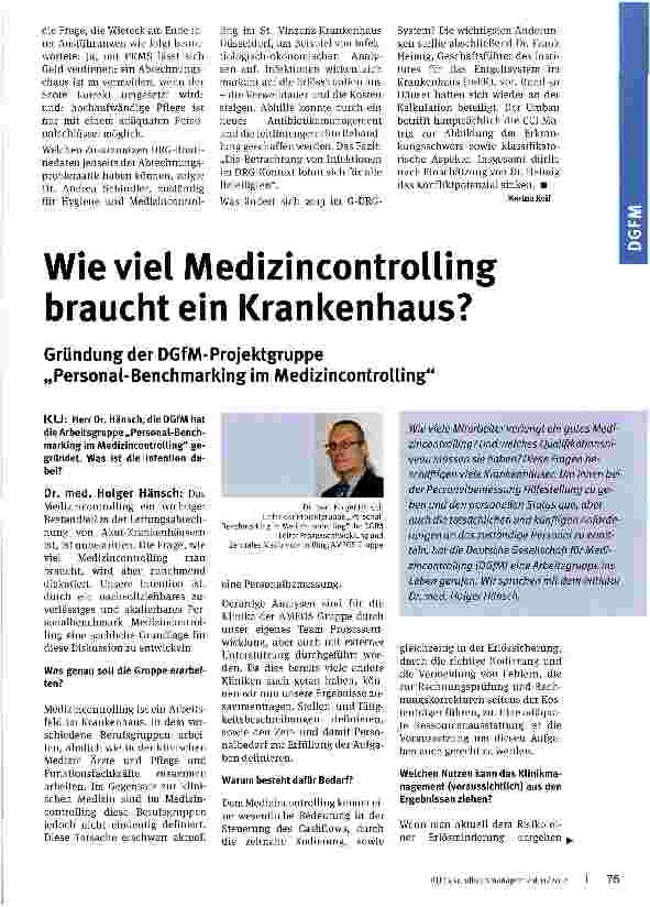 Vorschauseite 1: Wieviel Medizincontrolling braucht ein Krankenhaus?