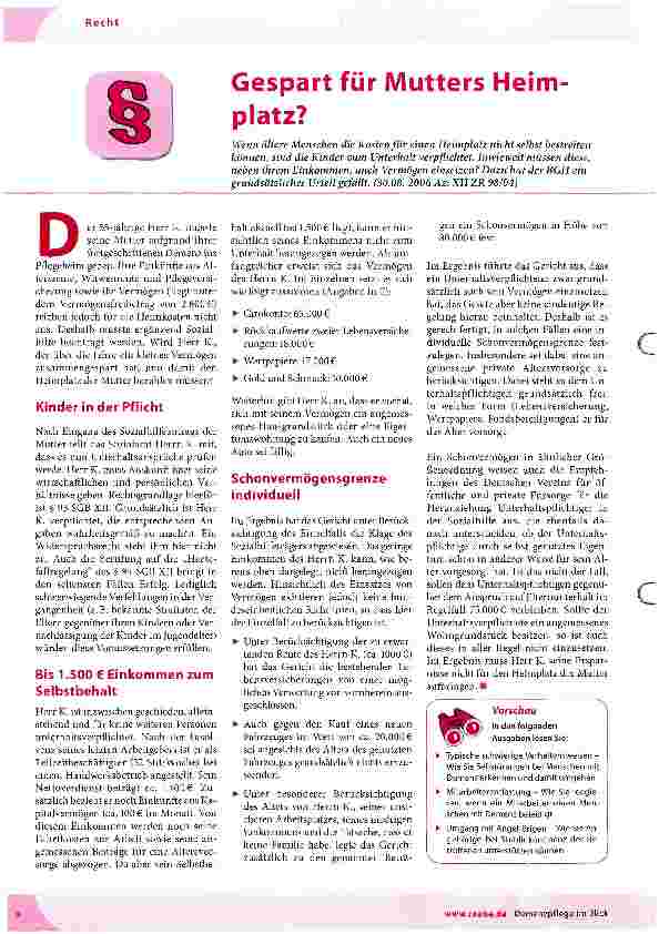 Vorschauseite 1: Gespart für Mutters Heimplatz?