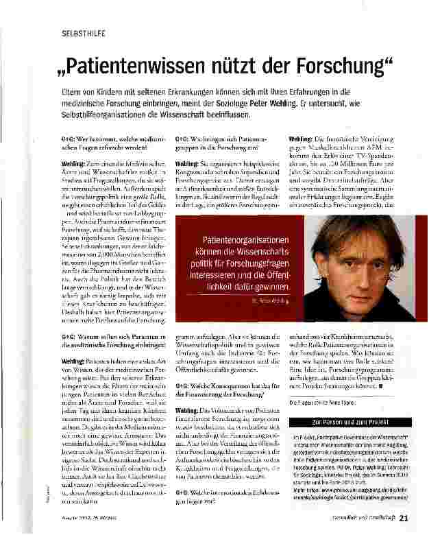 Vorschauseite 1: Patientenwissen nützt der Forschung