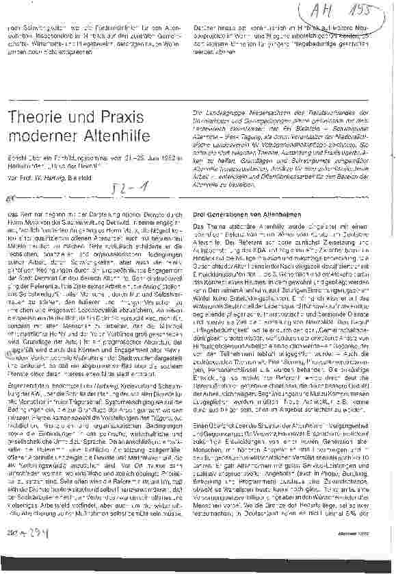 Vorschauseite 1: Theorie und Praxis moderner Altenhilfe