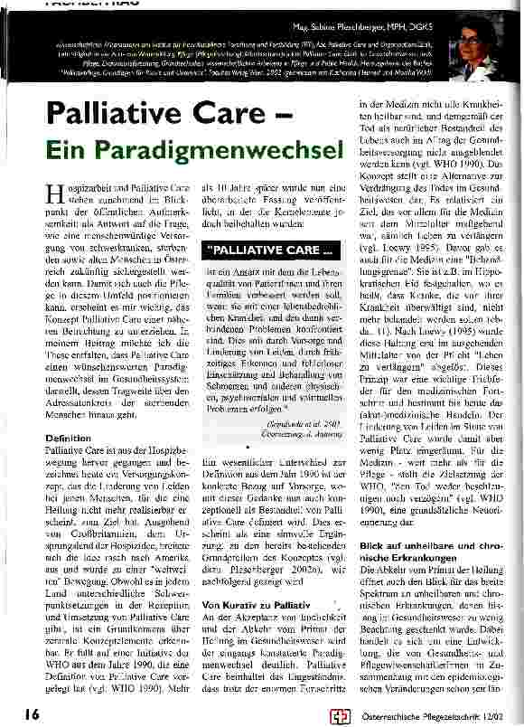 Vorschauseite 1: Palliative Care - Ein Paradigmenwechsel