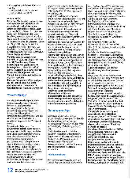 Vorschauseite 3: Krankenhausinternes bakteriologisches MRSA-Screening