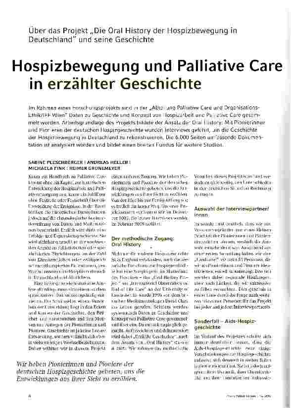 Vorschauseite 1: Hospizbewegung und Palliative Care in erzählter Geschichte