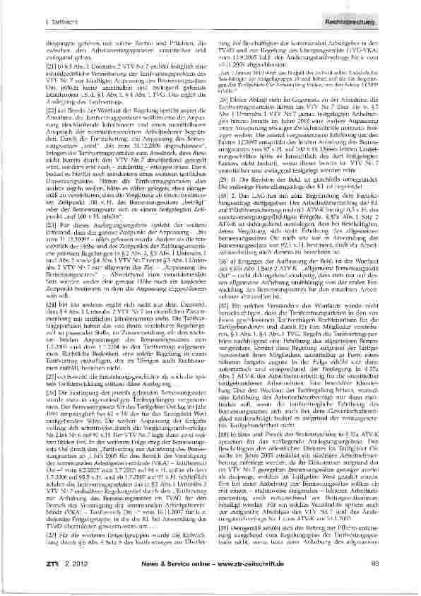 Vorschauseite 2: Auslegung einer Tarifvertragsbestimmung -tarifliche Dynamik nach Betriebsübergang