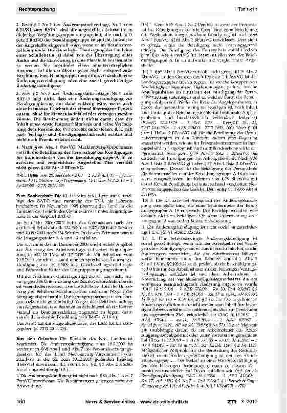 Vorschauseite 2: Änderungskündigung zur Herabgruppierung einer Schulleiterin - Beteiligung des Personalrats KSchG §§ 1, 2; Änderungstarifvertrag Nr. 1 vom 8.5.1991 zum BAT-O §2 Nr. 3; BPersVG §104…