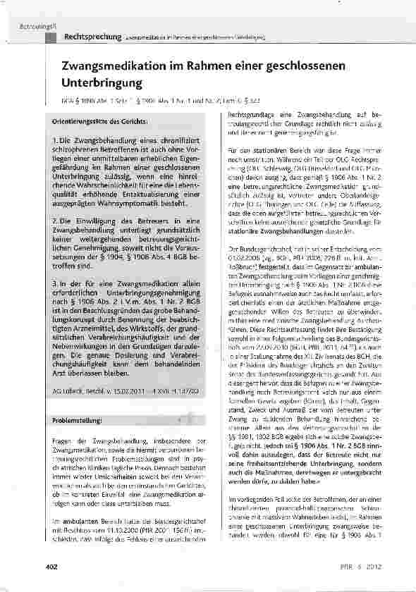 Vorschauseite 1: Zwangsmedikation im Rahmen einer geschlossenen Unterbringung
