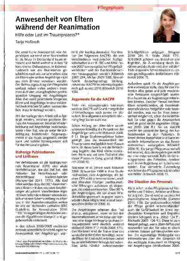 Vorschauseite 1: Anwesenheit von Eltern während der Reanimation