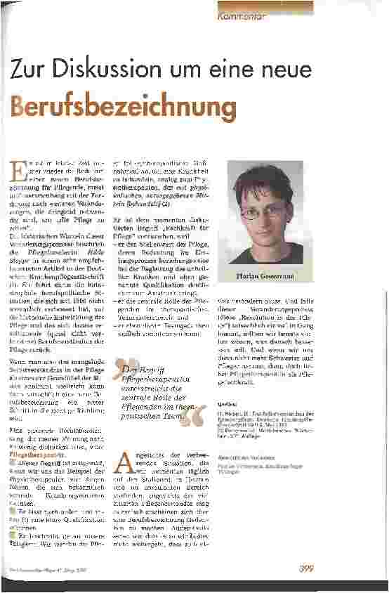 Vorschauseite 1: Zur Diskussion um eine neue Berufsbezeichnung