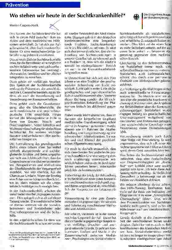 Vorschauseite 1: Wo stehen wir heute in der Suchtkrankenhilfe?