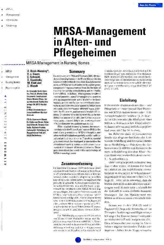 Vorschauseite 1: MRSA-Management in Altenund Pflegeheimen