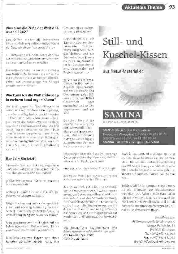 Vorschauseite 2: Erklärung von WABA zur WeltStillWoche 2002Stillen: Gesunde Müttergesunde Kinder (Übersetzungstext)