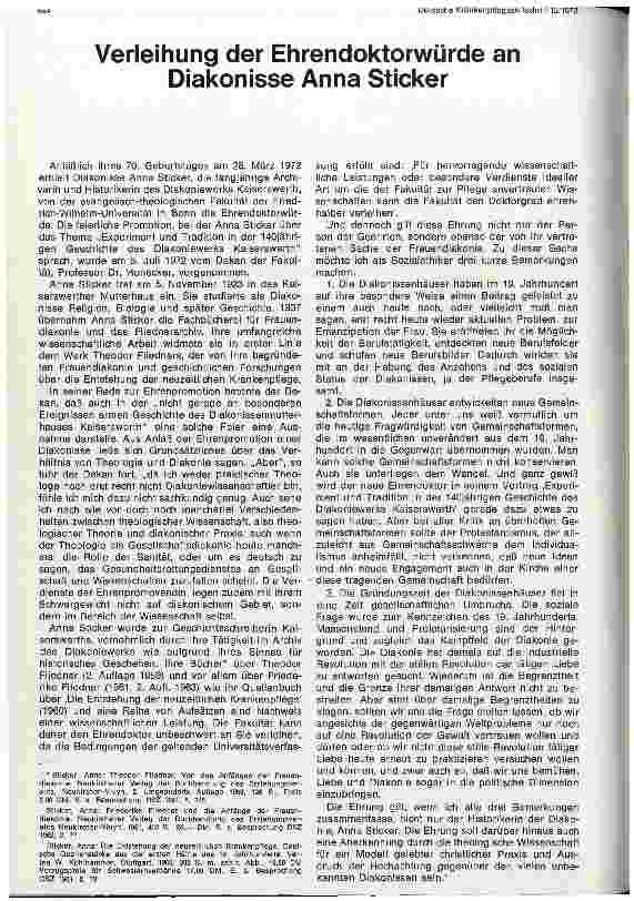 Vorschauseite 1: Verleihung der Ehrendoktorwürde an Diakonisse Anna Sticker