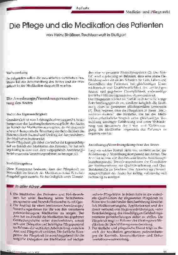 Vorschauseite 1: Die Pflege und die Medikation des Patienten