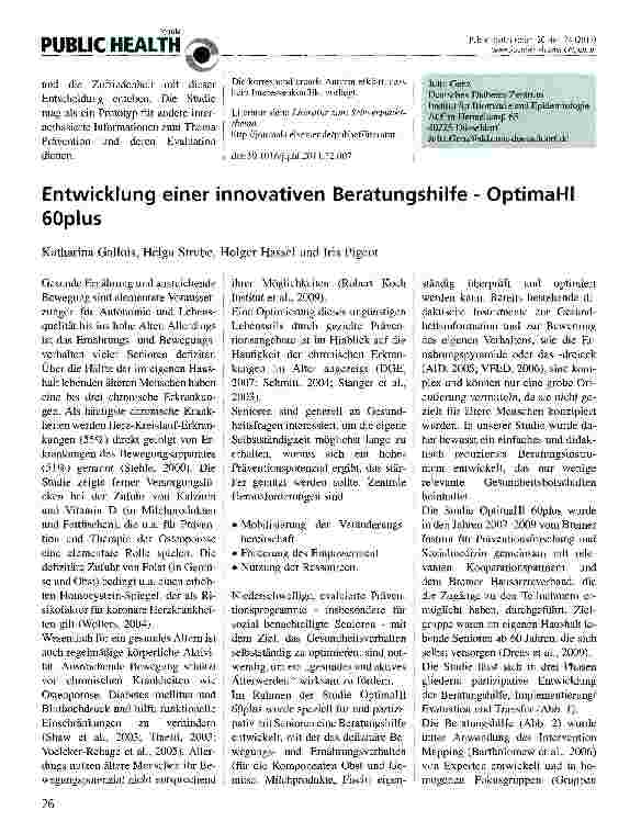 Vorschauseite 1: Entwicklung einer innovativen Beratungshilfe - OptimaHl 60plus