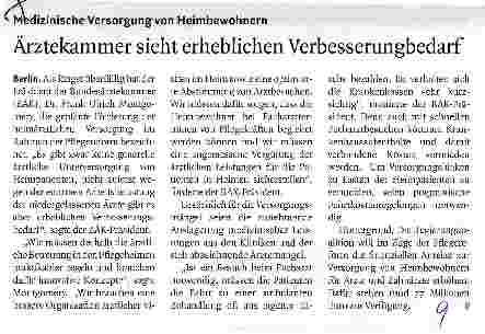 Vorschauseite 1: Ärztekammer sieht erheblichen Verbesserungbedarf