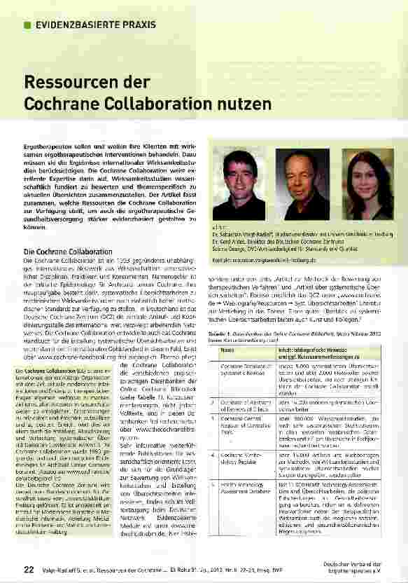 Vorschauseite 1: Ressourcen der Cochrane Collaboration nutzen
