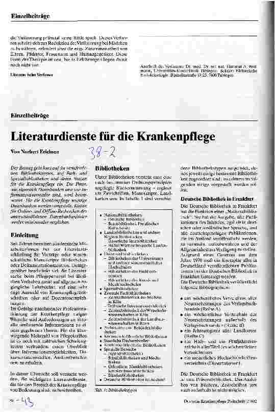 Vorschauseite 1: Literaturdienste für die Krankenpflege