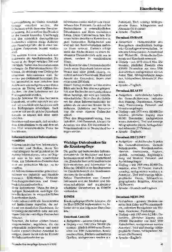 Vorschauseite 4: Literaturdienste für die Krankenpflege