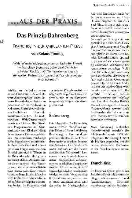 Vorschauseite 1: Das Prinzip Bahrenberg Franchise in der ambulanten Pflege