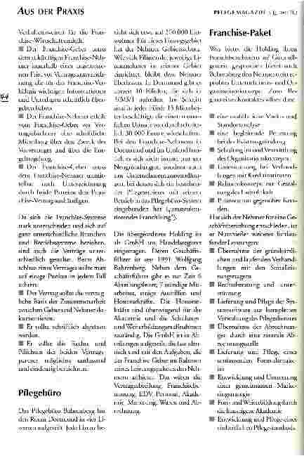 Vorschauseite 3: Das Prinzip Bahrenberg Franchise in der ambulanten Pflege