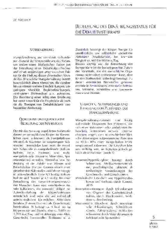 Vorschauseite 1: Bedeutung des Ernährungsstatus für die Dekubitustherapie