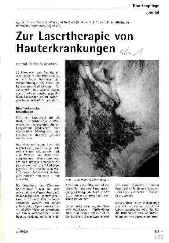 Vorschauseite 1: Zur Lasertherapie von Hauterkrankungen