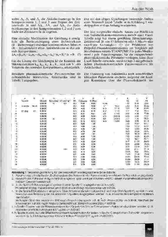 Vorschauseite 2: Ein einfacher Ansatz zur Prädiktion von i.v.-Anästhetika- Konzentrationen mittels einer Excel-Tabelle