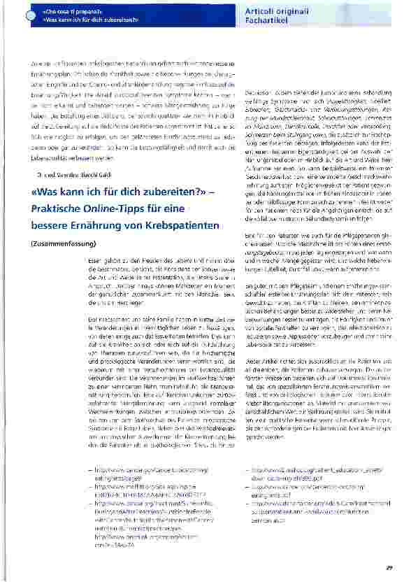 Vorschauseite 1: «Was kann ich für dich zubereiten?» -Praktische Online-Tipps für eine bessere Ernährung von Krebspatienten