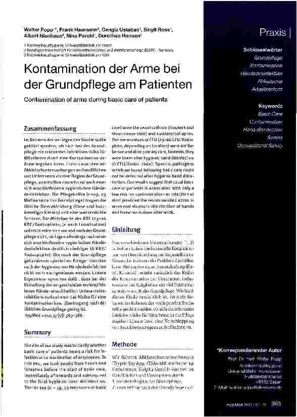 Vorschauseite 1: Kontamination der Arme bei der Grundpflege am Patienten