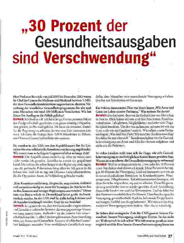 Vorschauseite 2: „30 Prozent der Gesundheitsausgaben sind Verschwendung