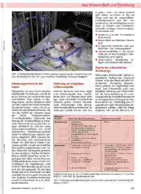 Vorschauseite 2: Konsensusempfehlung aus Australien zu pflegerischen Maßnahmen bei Sepsis und septischem Schock mit einem Kommentar aus deutscher Sicht