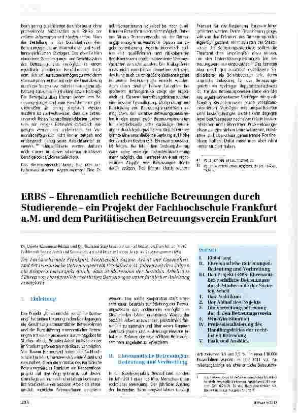 Vorschauseite 1: ERBS - Ehrenamtlich rechtliche Betreuungen durch Studierende - ein Projekt der Fachhochschule Frankfurt a. M. und dem Paritätischen Betreuungsverein Frankfurt