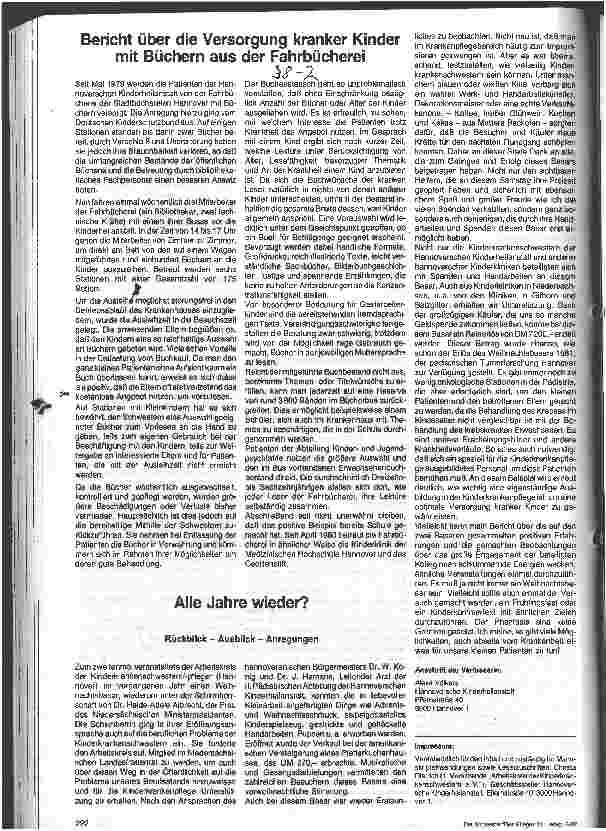 Vorschauseite 1: Bericht über die Versorgung kranker Kinder mit Büchern aus der Fahrbücherei