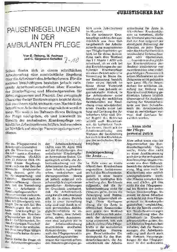 Vorschauseite 1: Pausenregelungen in der ambulanten Pflege