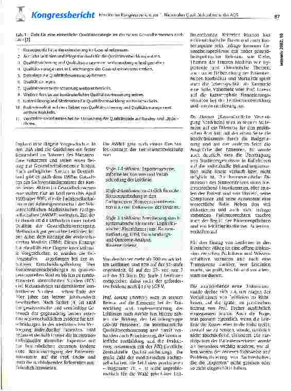 Vorschauseite 2: Erweiterter Kongressbericht zur 1. Nationalen Qualitätskonferenz der AQS (Arbeitsgemeinschaft zur Förderung der Qualitätssicherung in der Medizin)