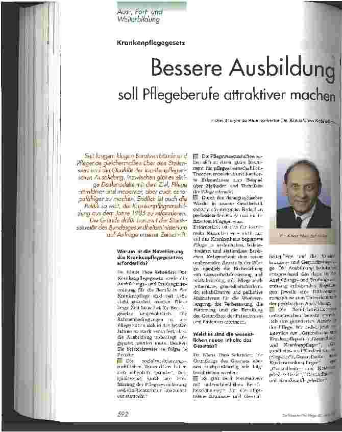 Vorschauseite 1: Bessere Ausbildung soll Pflegeberufe attraktiver machen